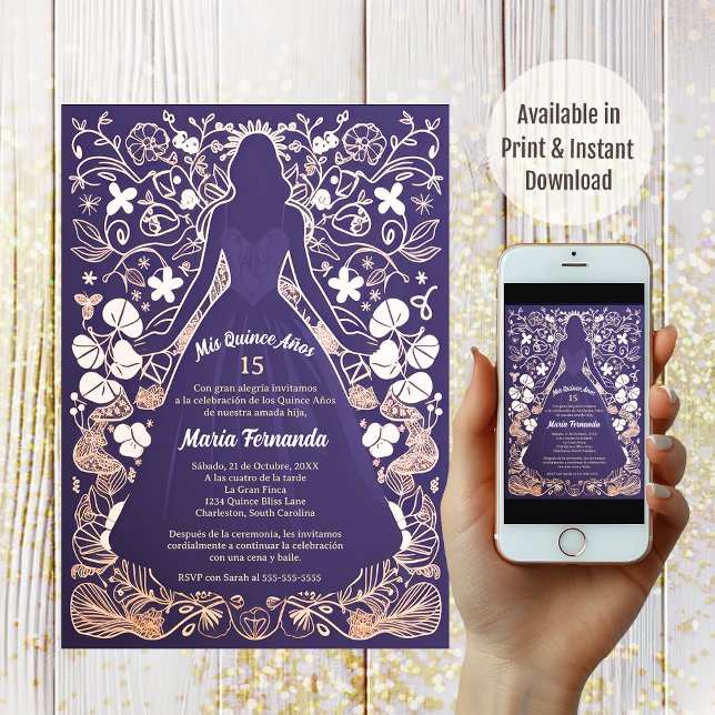 Invitation Jolie Lavender Mis Quince Años Quinceañera (Créateur téléchargé)