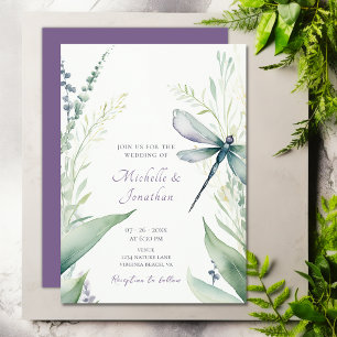 Invitation Jolie libellule d'aquarelle et Mariage de verdure