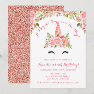 Invitation Jolie licorne rose Anniversaire