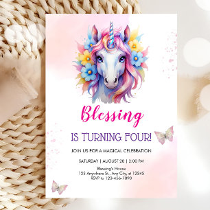 Invitation Jolie licorne visage anniversaire