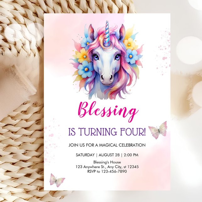 Invitation Jolie licorne visage anniversaire (Créateur téléchargé)