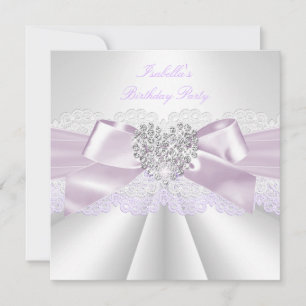 Invitation Jolie Lilac White Diamond Heart Anniversaire Fête