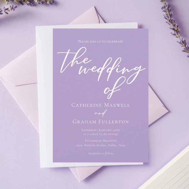 Invitation Jolie Lilac White Script Mariage après-midi (Créateur téléchargé)