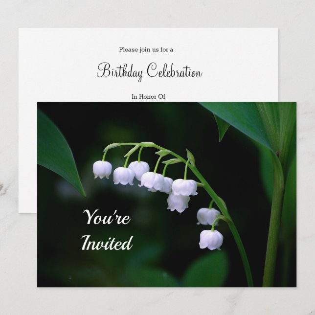 Invitation Jolie Lily blanche de la Vallée Florale Anniversai (Devant / Derrière)