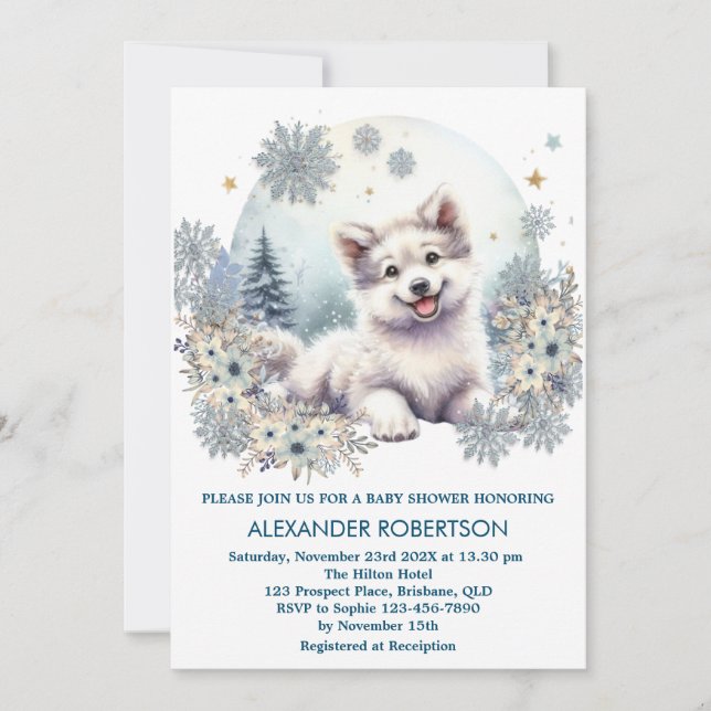 Invitation Jolie loup garçon d'hiver boisé thème de l'aquarel (Devant)