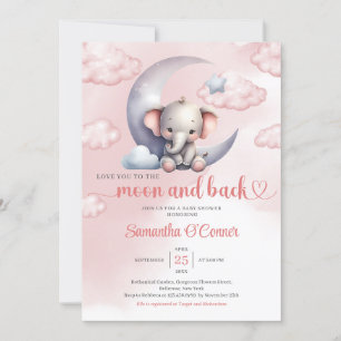 Invitation Jolie lune d'éléphant et Baby shower de fille de d