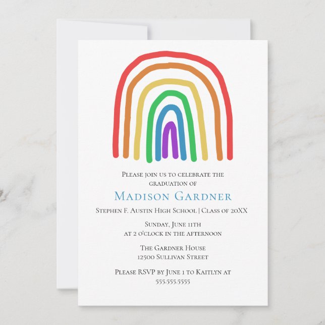Invitation Jolie main tiré Rainbow High School Graduation (Devant)