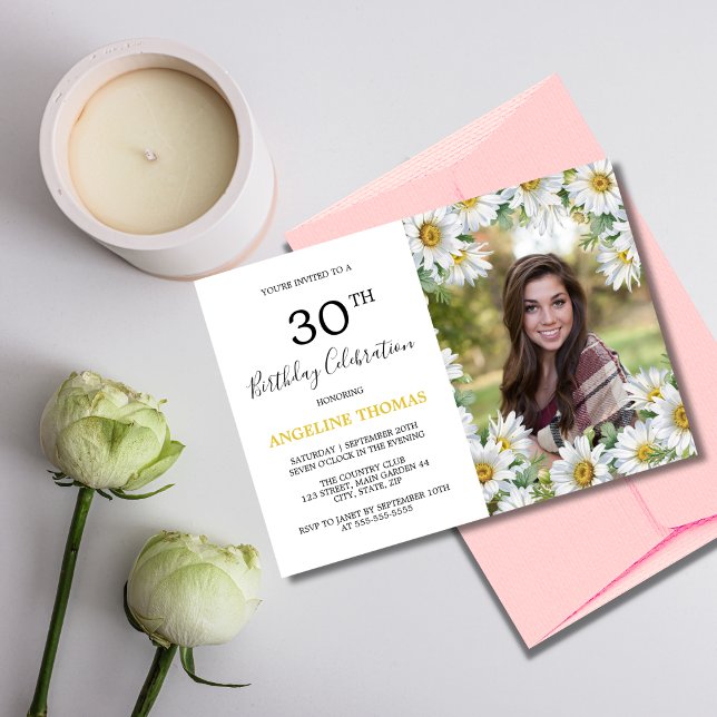 Invitation Jolie marguerite blanche Flore verdure Photo Anniv (Créateur téléchargé)