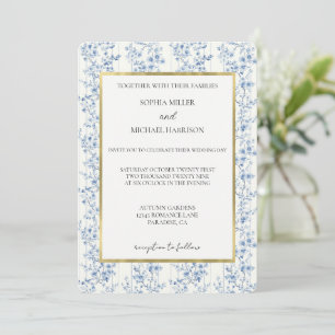 Invitation Jolie Mariage Fleurs Blanches Bleues Romantiques