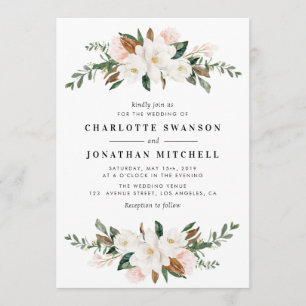 Invitation Jolie mariage floral couleur d'aquarelle magnolia
