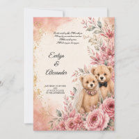 Jolie Mariée et Marié Ours en Peluche Fleurs Roses