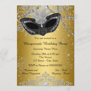 Invitation Jolie mascarade noire et or