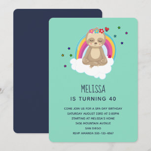 Invitation Jolie méditer la Sloth sur un nuage fête d'anniver