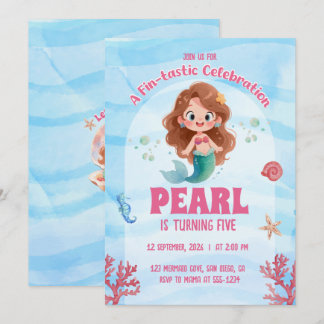 Invitation Jolie Mermaid Aquarelle Sous l'Océan Anniversaire