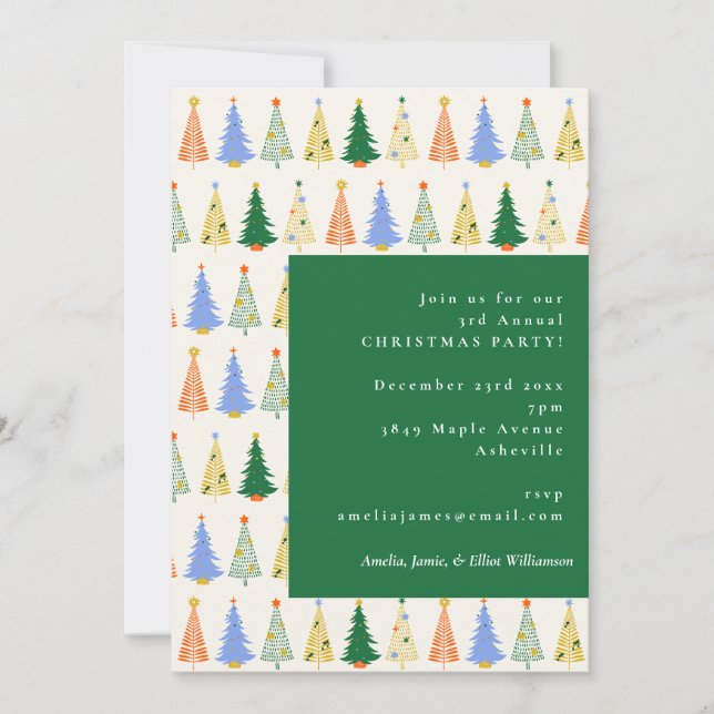 Invitation Jolie Noël Arbre Rouge Vert Fête (Devant)