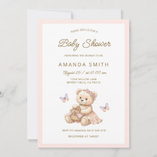 Invitation Jolie Ours Rose Pique-Nique Baby Shower