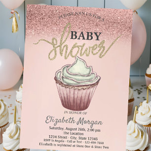 Invitation Jolie Paillettes Rose Doré Cupcake