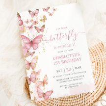 Jolie Papillons rose Fille 1er anniversaire