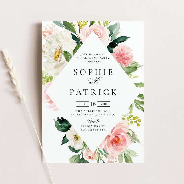 Invitation Jolie partie d'engagement de cadre floral de print (Créateur téléchargé)