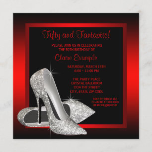 Invitation Jolie Parties scintillant noire et rouge hauts tal