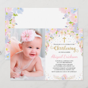 Invitation Jolie Pastel Aquarelle Florale Fille Christening