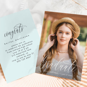 Invitation Jolie Pastel Blue Photo Party Graduation