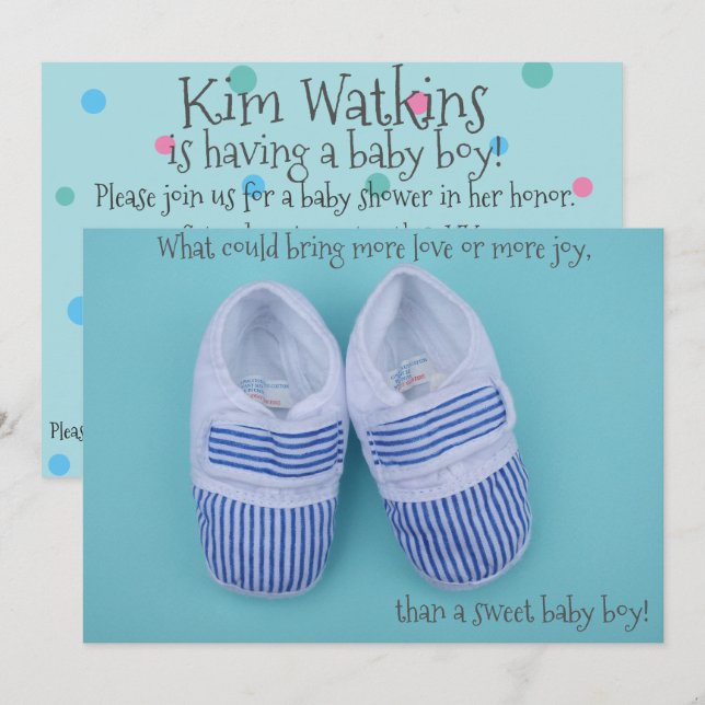 Invitation Jolie pastel chaussures bébé garçon douche invitat (Devant / Derrière)