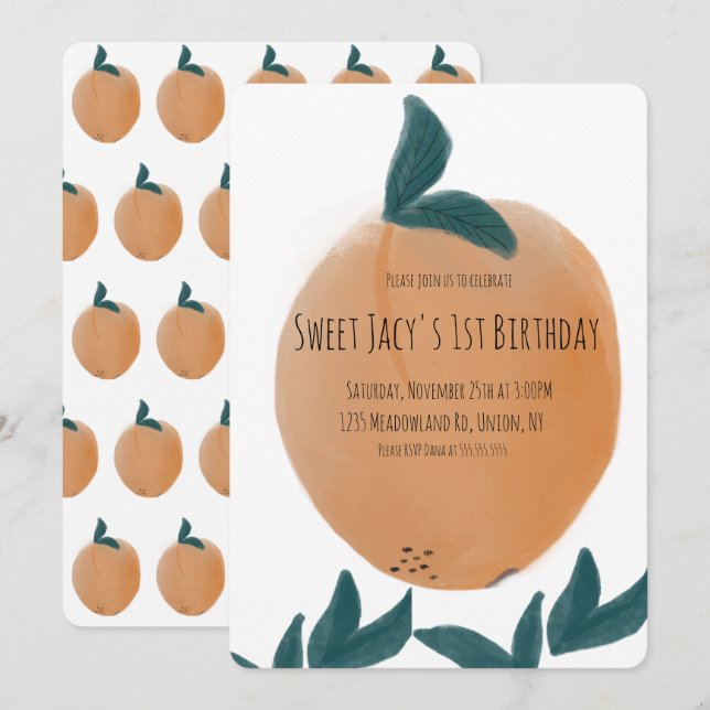 Invitation Jolie Pêche Aquarelle Douce Anniversaire (Devant / Derrière)