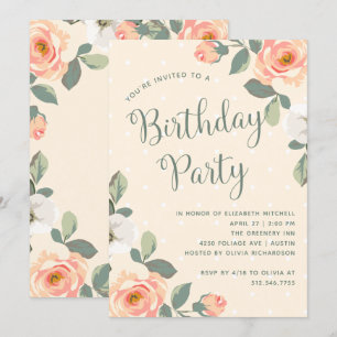 Invitation Jolie Pêche Florale Fête d'anniversaire