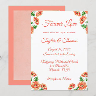 Invitation Jolie Pêche Florale | Mariage de script orange