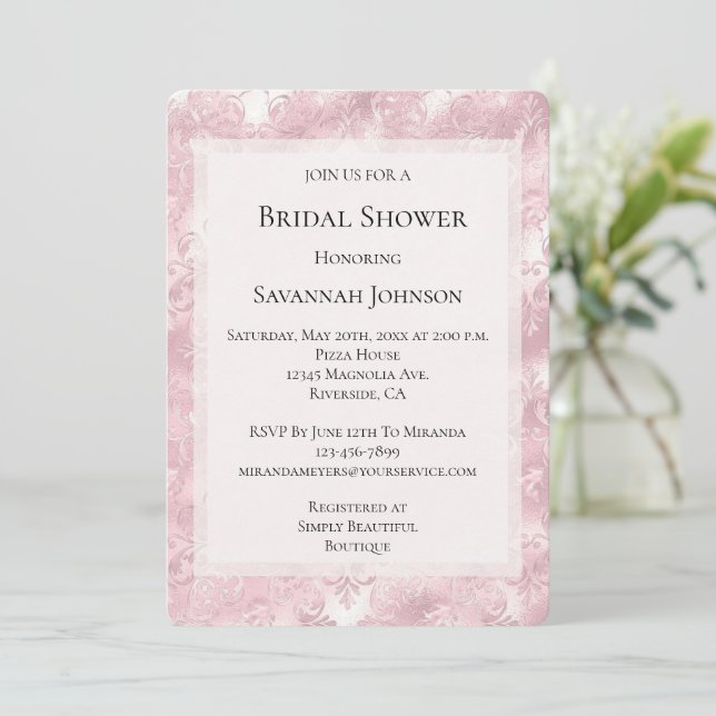 Invitation Jolie perle rose pâle Fête des mariées élégante (Debout devant)