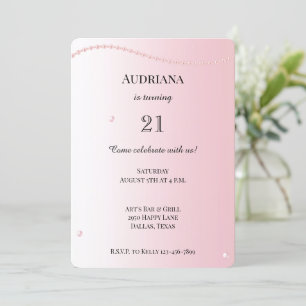 Invitation Jolie perles roses glam Anniversaire