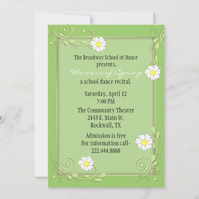 Invitation Jolie personnalisée Green Floral Considérant Invit (Devant)