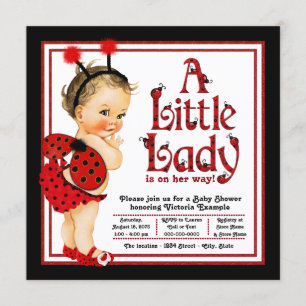 Invitation Jolie petite dame rouge Baby Shower Ladybug