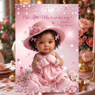 Invitation Jolie petite demoiselle rose Fête de naissance eth