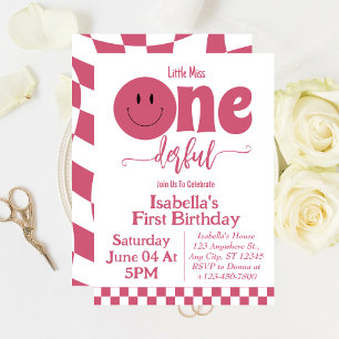Invitation Jolie petite fille adorable rose 1er anniversaire 