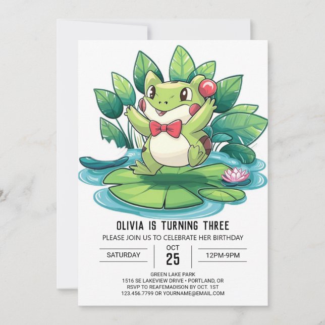 Invitation Jolie petite grenouille numérique anniversaire (Devant)
