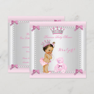 Invitation Jolie petite princesse Baby Shower Fille Brune
