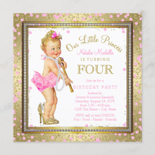 Invitation Jolie Petite Princesse Fête d'anniversaire 4 ans