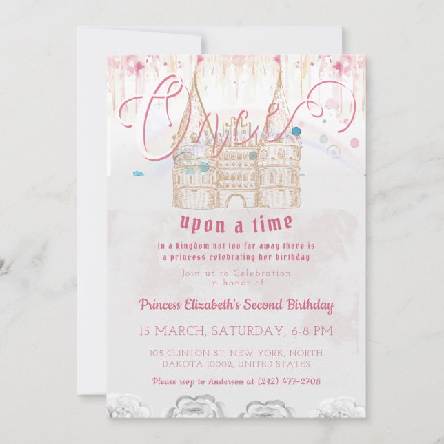 Invitation Jolie Petite Princesse Une Fois Anniversaire (Devant)