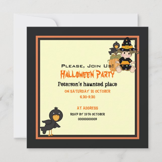 Invitation Jolie petite robe noire sorcière d'Halloween orang (Devant)