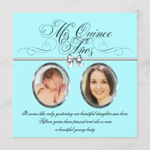 Invitation Jolie photo bleue turquoise Quinceanera