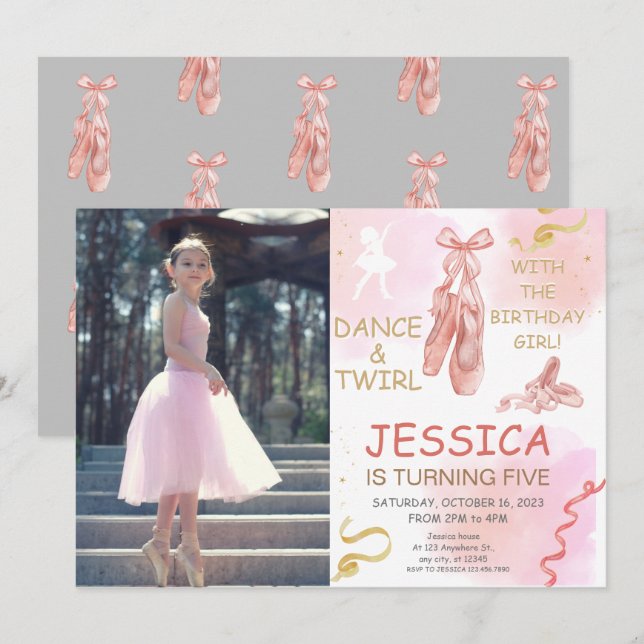 Invitation Jolie photo Chaussures Ballerina pour Girl Invitat (Devant / Derrière)