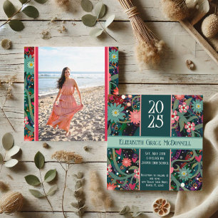 Invitation Jolie photo florale Graduation unique personnalisa