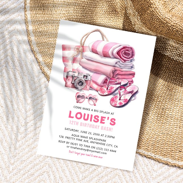Invitation Jolie Pink Pool Party fille Anniversaire Bash (Créateur téléchargé)