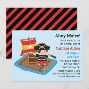 Invitation Jolie Pirate Boy sur voilier Raft fête d'anniversa