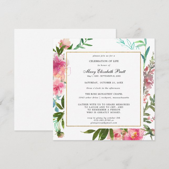 Invitation Jolie pivoine rose Fête de la vie (Devant / Derrière)