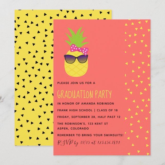 Invitation Jolie plage exotique tropicale Female Graduation P (Devant / Derrière)