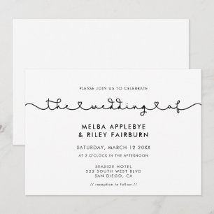 Invitation Jolie police de mariage à cœur reliant