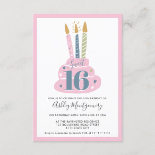 Invitation Jolie poupée rose pastel bougies photo de gâteau S